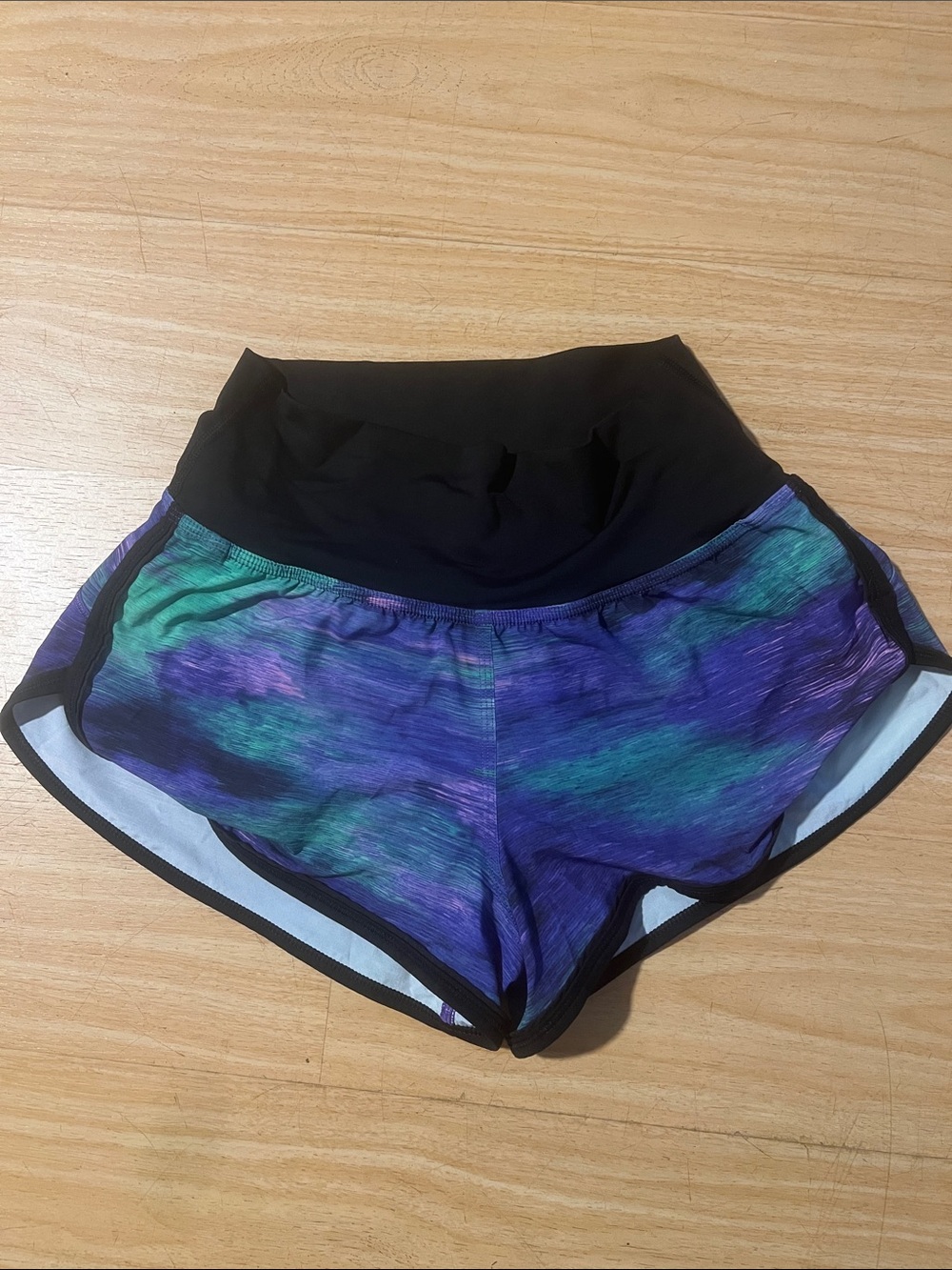 lululemon athletica Black Waistband Purple and Teal Printed Athletic Shorts